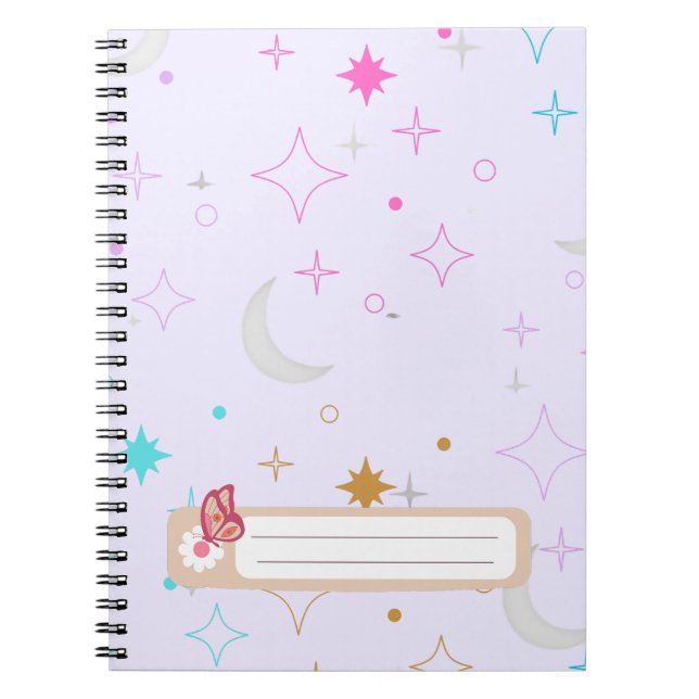 Moon & Stars  Minimalist Lavender Notebook (Front)