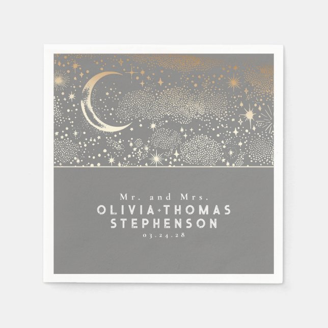 Moon Stars Night Sky Mystical Romantic Napkin (Front)