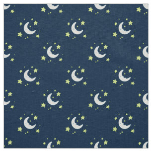 Moon & Stars Original Textile Print on Navy Fabric