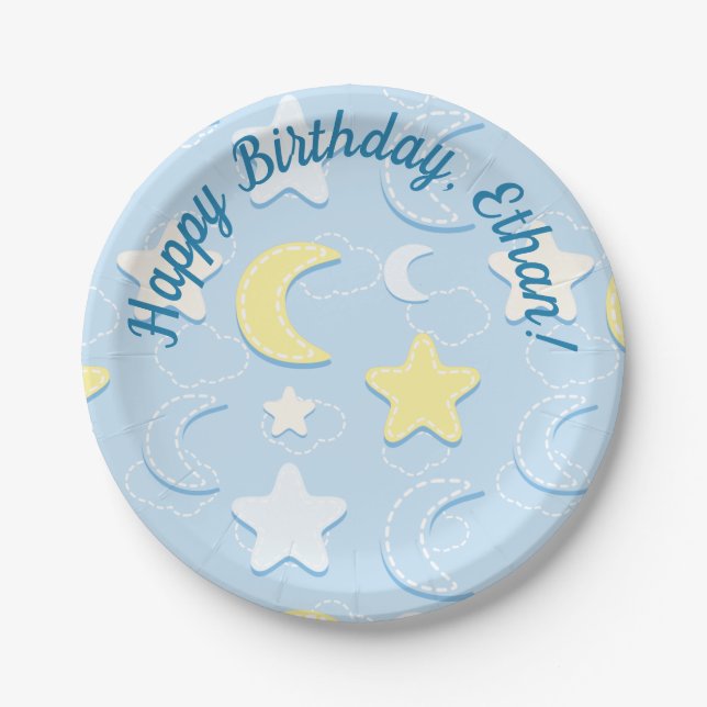 Moon & Stars Pattern Paper Plate (Front)
