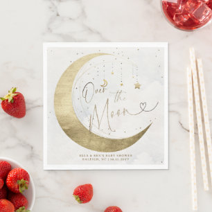Moon Stars Planet Twinkle White Clouds Baby Shower Napkin