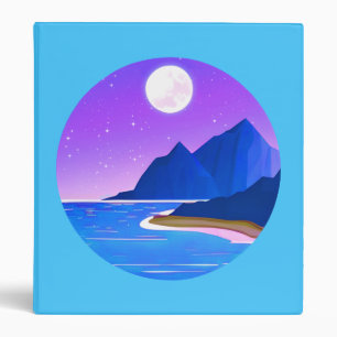 Moon, Stars Sea and Mountains in Violet and Blue Binder