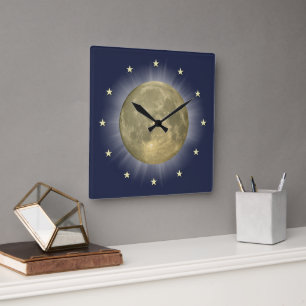 Moon & Stars Square Wall Clock
