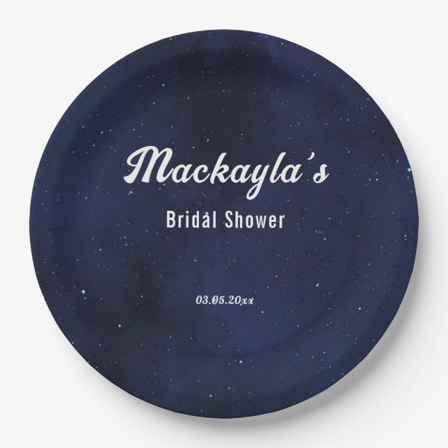 Moon Stars & String Lights Bridal Shower Paper Plate (Front)