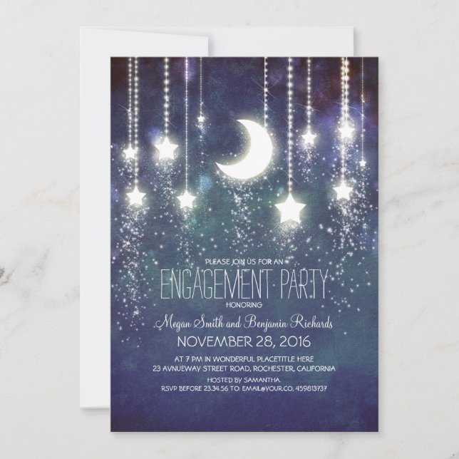 Moon Stars & String Lights Engagement Party Invitation (Front)