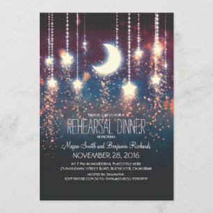 Moon Stars & String Lights Rehearsal Dinner Invitation