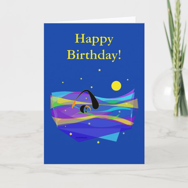 Moon Stars Swimmer Birthday Folded Greeting Card (Front)
