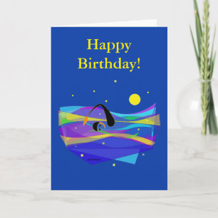 Moon Stars Swimmer Birthday Folded Greeting Card