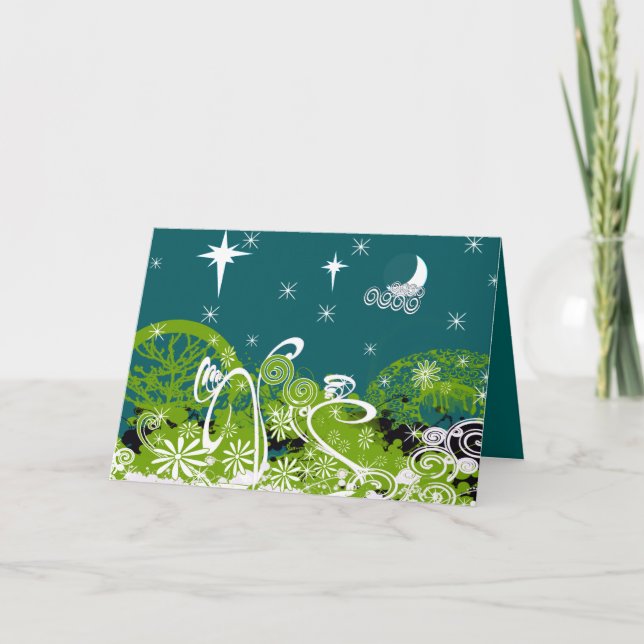Moon Stars Swirl Paint Splat Holiday Card (Front)