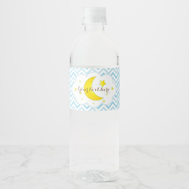 Moon & Stars Water Bottle Labels-Blue & Yellow Label (Front)