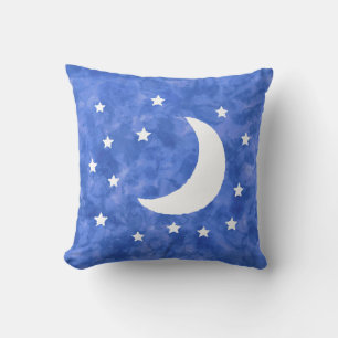 Moon Stars Watercolor Decor Throw Pillow