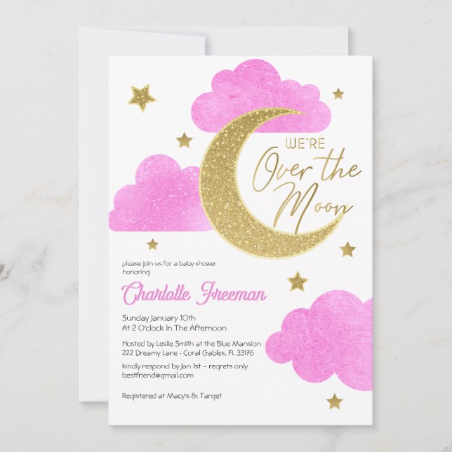 Moon & Stars Whimsical Starry Night Baby Shower Invitation (Front)