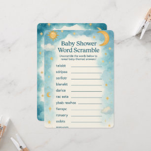 Moon, Stars & Whimsical Word Scramble Baby Shower Invitation