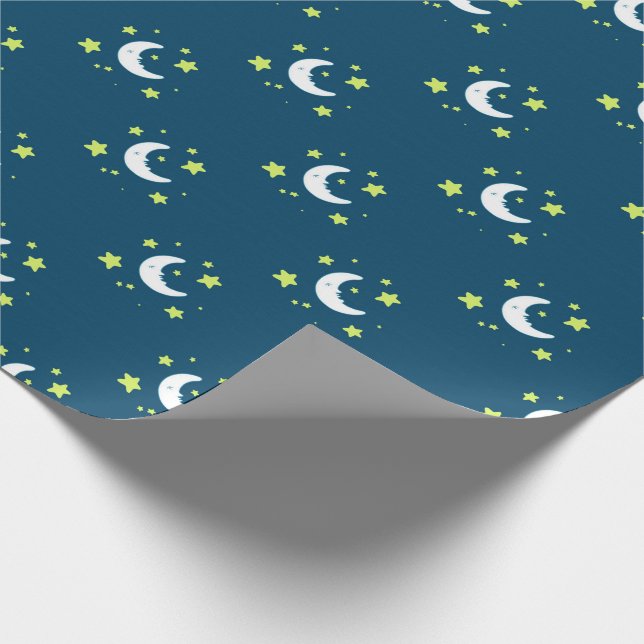 Moon & Stars Yellow on Navy Print Wrapping Paper (Corner)