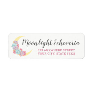 Moon & Succulents Pastel Boho Chic Return Address