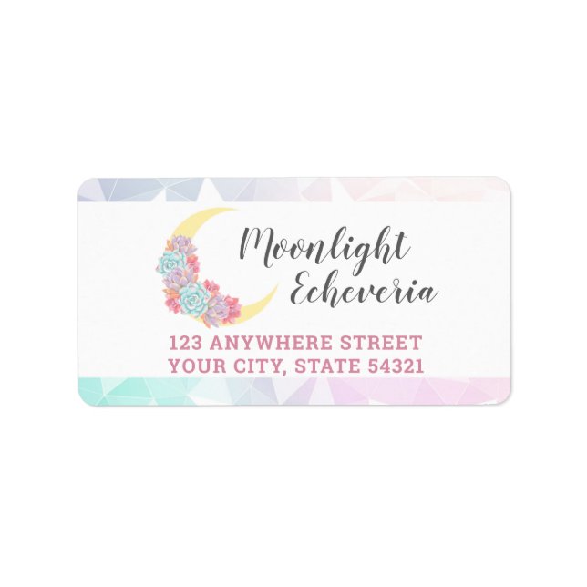 Moon & Succulents Pastel Mystic Boho Cacti Address Label (Front)