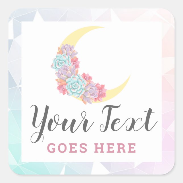 Moon & Succulents Pastel Mystic Boho Floral Cactus Square Sticker (Front)