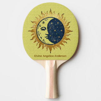 Moon, Sun and Stars, Celestial Universe Symbol  Ping Pong Paddle