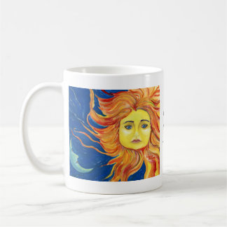 Moon Sun Art Blue, Yellow, Orange Mug, Customize Coffee Mug