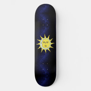 Moon & Sun Conjunction on Navy Blue Galaxy Skateboard