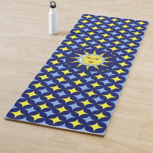 Moon & Sun on Blue & Yellow Star Pattern Yoga Mat