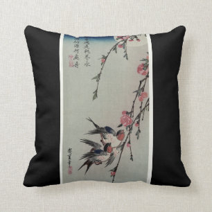 Moon, Swallows, and Peach Blossoms circa 1850 Throw Pillow