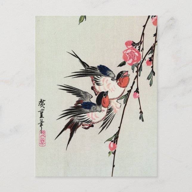 Moon, Swallows and Peach Blossoms Postcard (Front)