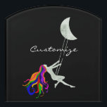 Moon Swinging Redhead Thunder_Cove Door Sign<br><div class="desc">Swinging on the moon multi-coloured female doing her own thing together,  customize with your own greeting,  name,  message,  etc</div>