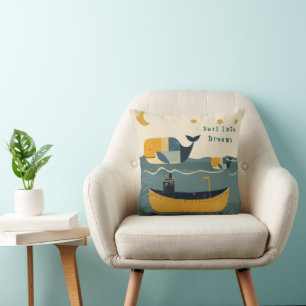 Moon Tide Whales Throw Pillow
