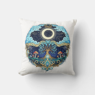 Moon & Tree of Life Night Fantasy Art Throw Pillow
