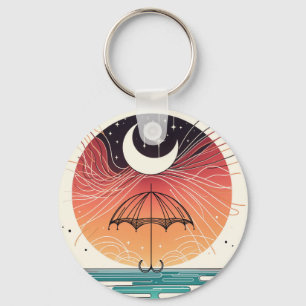 Moon & Umbrella Dream Charm Mini Boho Art Keychain