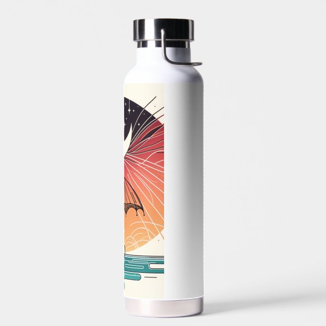 Moon & Umbrella Surreal Boho Line Water Bottle (Left)
