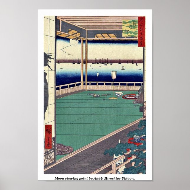 Moon viewing point by Andō, Hiroshige Ukiyo-e. Poster (Front)