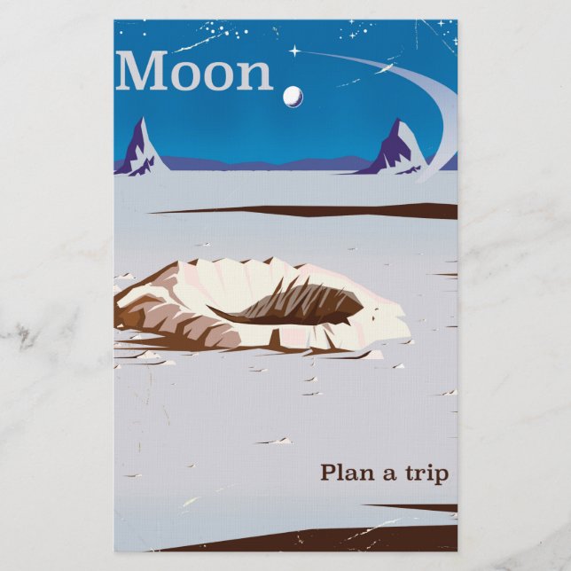 Moon - vintage Sci-fi travel poster Stationery (Front)