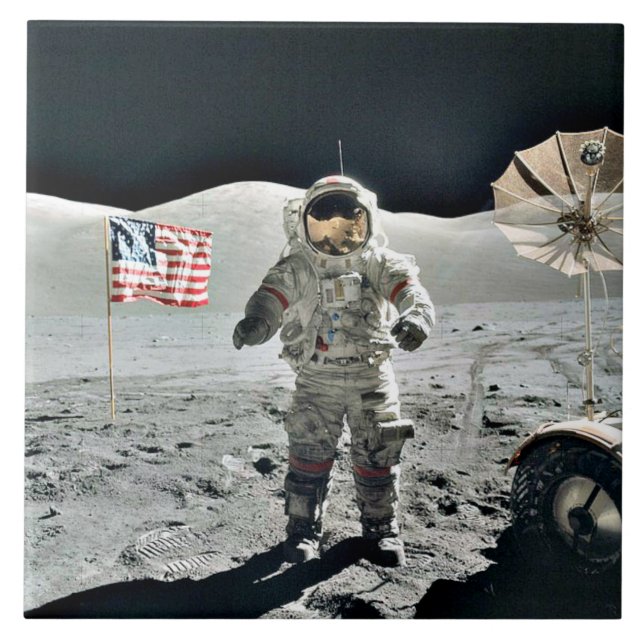 Moon Walk with American Flag Tile (Front)