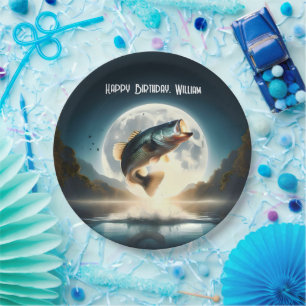 Moon Water & Bass Leaping Paper Plate