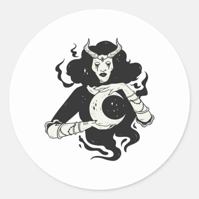 Moon Witch Classic Round Sticker (Front)