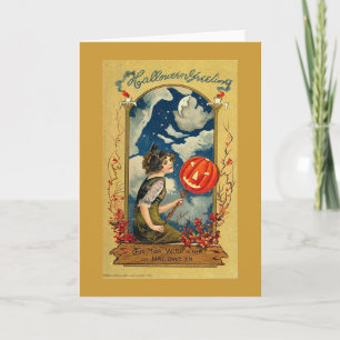 Moon Witch Halloween Greeting Card