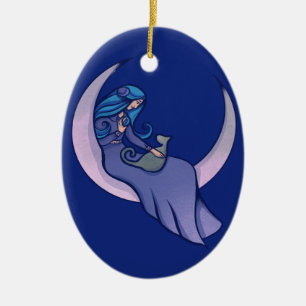 Moon Witch MoonChild Pagan Wicca Art Ceramic Ornament