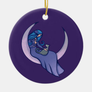 Moon Witch MoonChild Pagan Wicca Art  Ceramic Ornament