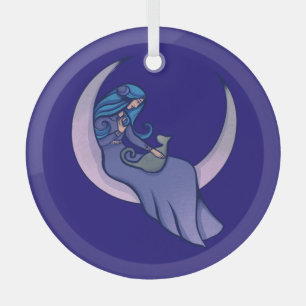Moon Witch MoonChild Pagan Wicca Art Glass Ornament