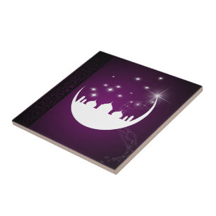 Moon with Mosque Silhouette - Ceramic Tile