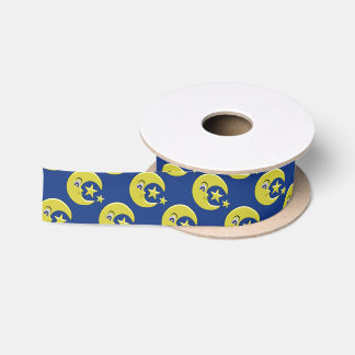 Moon With Stars Design Blue Satin Ribbon
