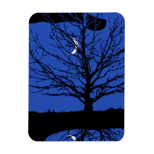 Moon with Tree, Cobalt Blue, Black and White Magnet