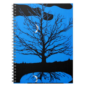 Moon with Tree, Cobalt Blue, Black and White Notebook