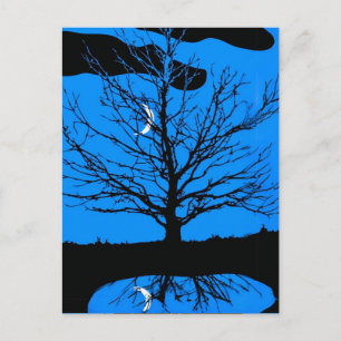 Moon with Tree, Cobalt Blue, Black and White Postcard