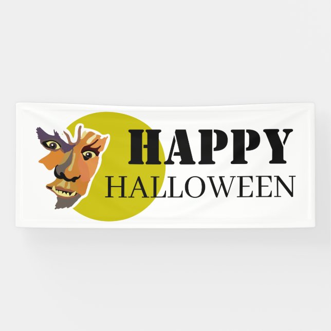 Moon Wolf, Happy Halloween Banner (Horizontal)