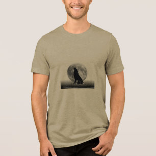 Moon Wolf T-Shirt – Mystical Full Moon Night Wolf Tri-Blend Shirt