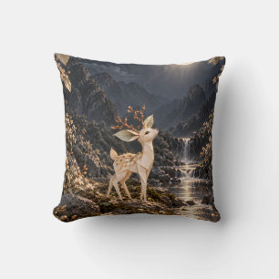 Moonbeam Paper Deer Enchanted Waterfall Forest Throw Pillow