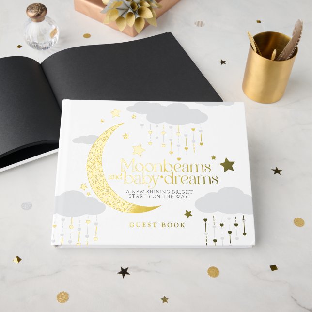 Moonbeams and baby dreams Foil Guestbook (Front Open)